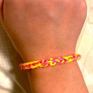 Pink and yellow bracelet.